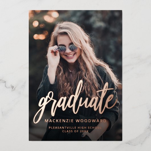 Rose photo Gold Foil Faire-part de graduation (Recto)