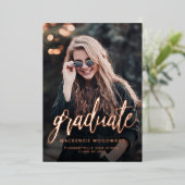 Rose photo Gold Foil Faire-part de graduation (Debout devant)