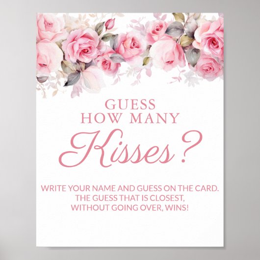 Rose Pink Bridal Shower Guess Kisses Game Poster (Voorkant)