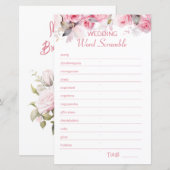 Rose Pink Bridal Shower Word Scramble Game (Voorkant / Achterkant)