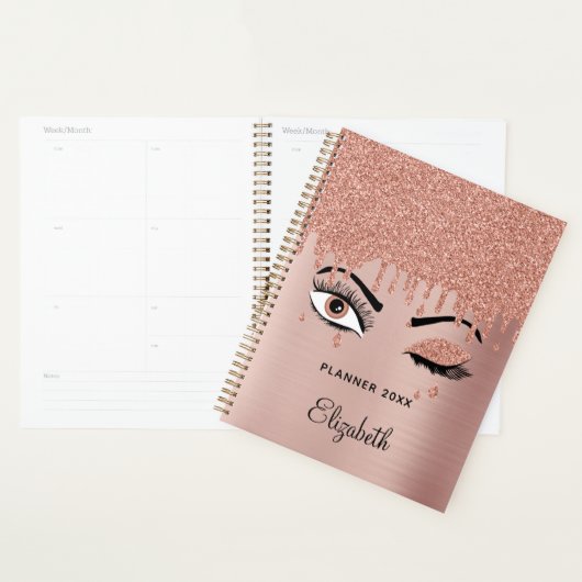 Rose Pink Gold Eyelashes Dripping Glitter (Devant avec enveloppe)