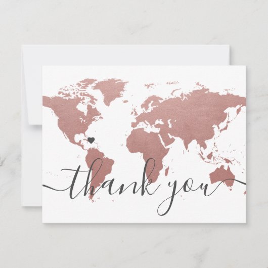 Rose Pink Gold World Carte et photo Mariage (Devant)