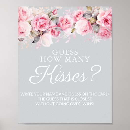 Rose Pink Gray Bridal Shower Guess Kisses Game Poster (Voorkant)