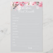 Rose Pink Gray Bridal Shower Word Scramble Game (Voorkant)