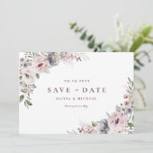 Rose poudrée bohème rustique floral save the date (Debout devant)