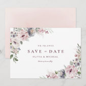 Rose poudrée bohème rustique floral save the date (Devant / Derrière)
