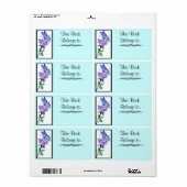 Rose pourpre et Étiquette de livre papillon (Feuille entière)