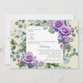 Rose pourpre et Faire-part de mariage d'eucalyptus (Devant)