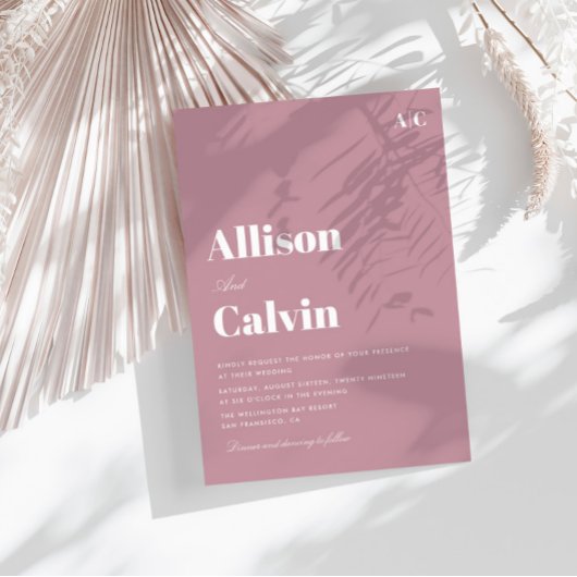 rose poussiéreux faire-part de mariage de texte mo