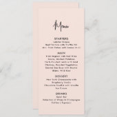 rose poussiéreux, menu mariage moderne (Devant / Derrière)