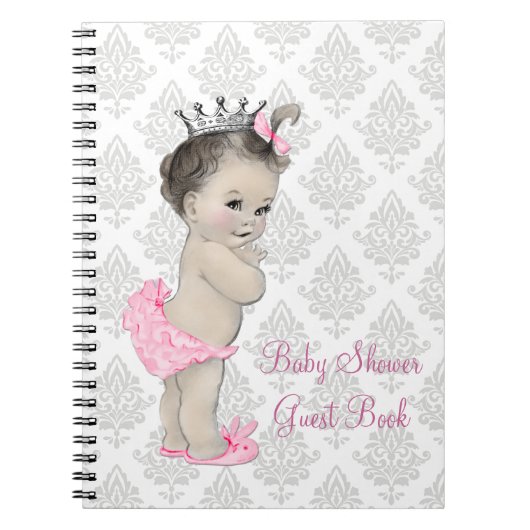 Rose Princess Grey Damask Baby shower Livre d'or (Devant)