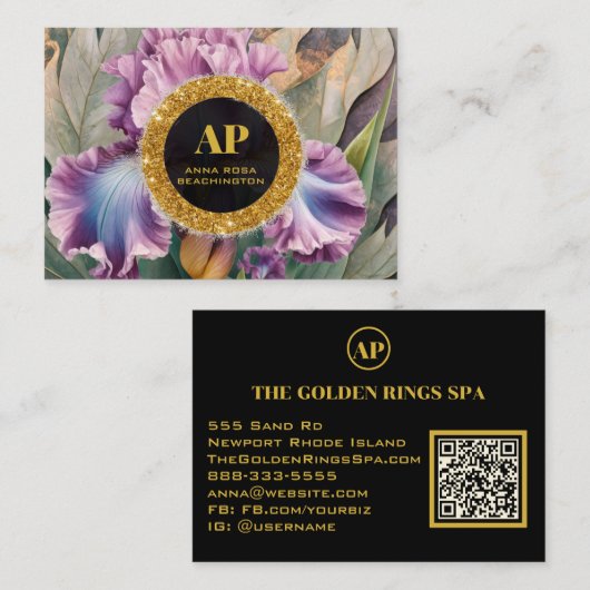 *~ Rose QR AP10 Fleurs IRIS Carte de visite or (Devant / Derrière)