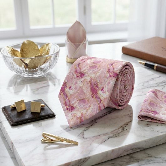 Rose Quartz & Gold Marble Stropdas