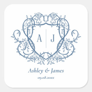 Rose rampante Autocollant Bleu Acier Monogramme Co