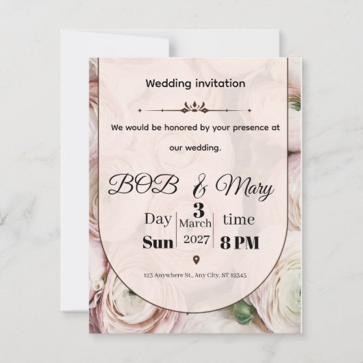 Rose Ranniculus Wedding Invitation for you (Devant)