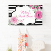 Rose, rayures, fleurs, bannière de Fête de la (En situation)