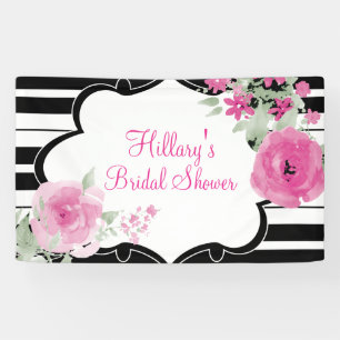 Rose, rayures, fleurs, bannière de Fête de la