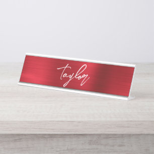 Rose Red Folie Moderne Borstel Schrift Voornaam Bureau Naambordje