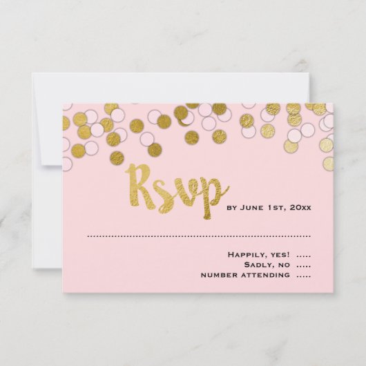 Rose | Réponse du Bat mitzvah Gold Confetti RSVP (Devant)