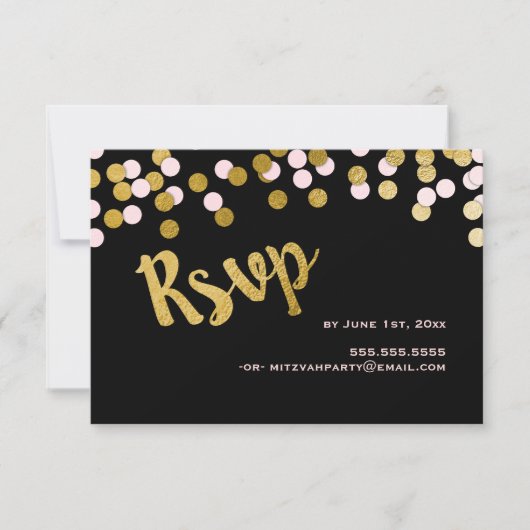 Rose | Réponse du Bat mitzvah Gold Confetti RSVP (Devant)
