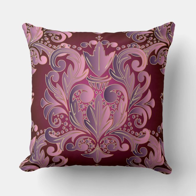 Rose riche Elegant Damask Coussin décoratif (Recto)
