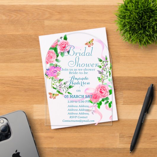 Rose Romantics Bridal Acrylique Invitation (Insitu (Carte d'invitation))
