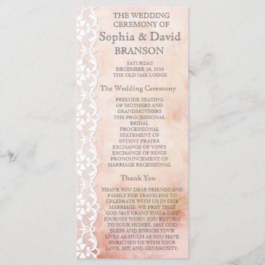 Rose romantique et programme de mariage dentelle s (Devant)