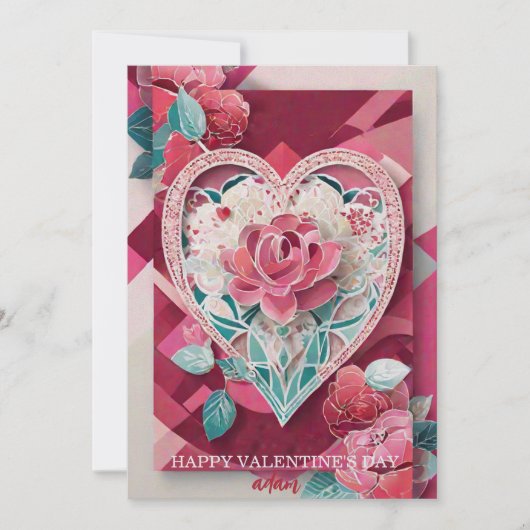Rose romantique Floral Heart Valentines Carte de j (Devant)