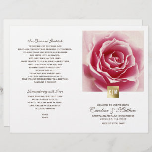 Rose romantique   Programmes de mariage Gold Foil