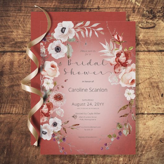 Rose romantique Red Floral nuptiale Invitation