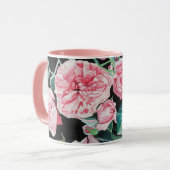 Rose rose Aquarelle Fleur Roses Floral Mug (Devant gauche)