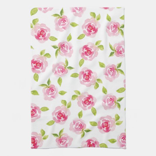 Rose rose aquarelle floral Cuisine Serviettes (Vertical)