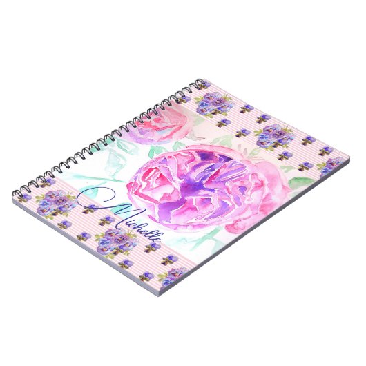 Rose rose Aquarelle Lilac Rose Girls Carnet (Côté gauche)