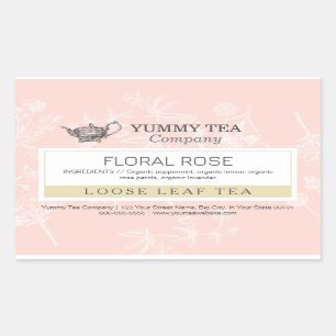 Rose Rose - Autocollant d'étiquette de thé en feui