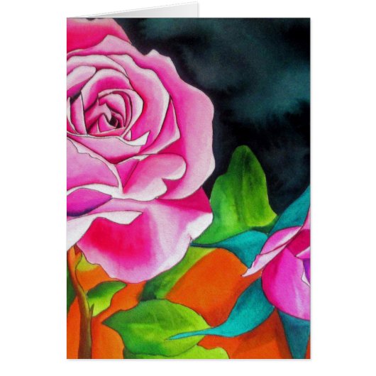 Rose rose avec art aquarelle orange (Devant)