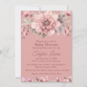 Rose rose avec Baby shower vert Invitation (Devant)