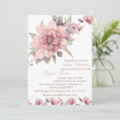 Rose rose avec Baby shower vert Invitation (Debout devant)