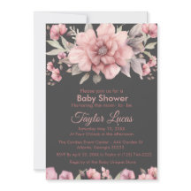 Rose rose avec Baby shower vert Invitation