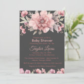 Rose rose avec Baby shower vert Invitation (Debout devant)