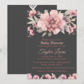 Rose rose avec Baby shower vert Invitation (Devant / Derrière)