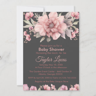 Rose rose avec Baby shower vert Invitation