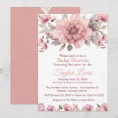Rose rose avec Baby shower vert Invitation (Devant / Derrière)