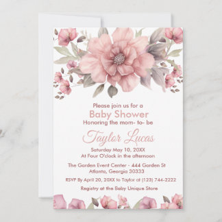 Rose rose avec Baby shower vert Invitation