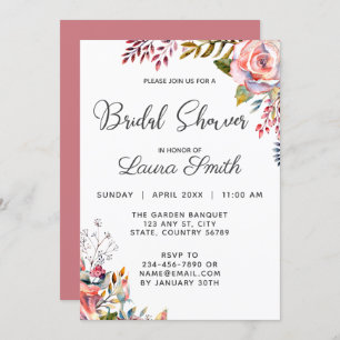 Rose Rose Blush Floral Douche nuptiale Invitation