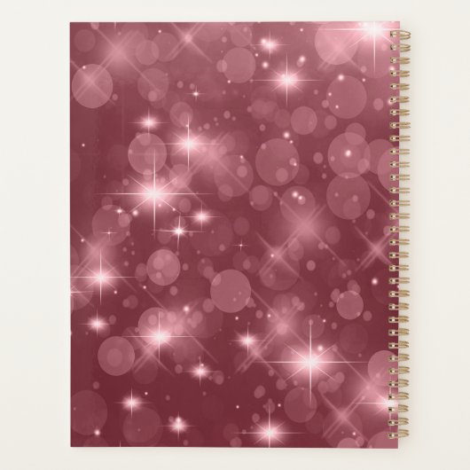 Rose Rose Bokeh Moderne Monogramme Sparkle Planner (Dos)