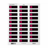 Rose rose chaud sur Étiquettes de adresse noirs (Feuille entière)