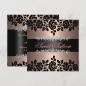 Rose rose clair et noir doux 16 Invitation (Devant / Derrière)