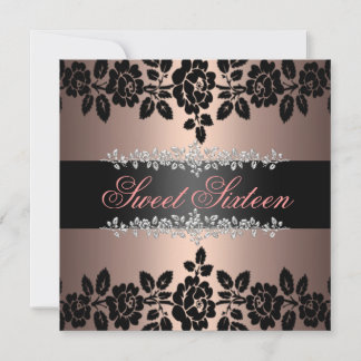 Rose rose clair et noir doux 16 Invitation