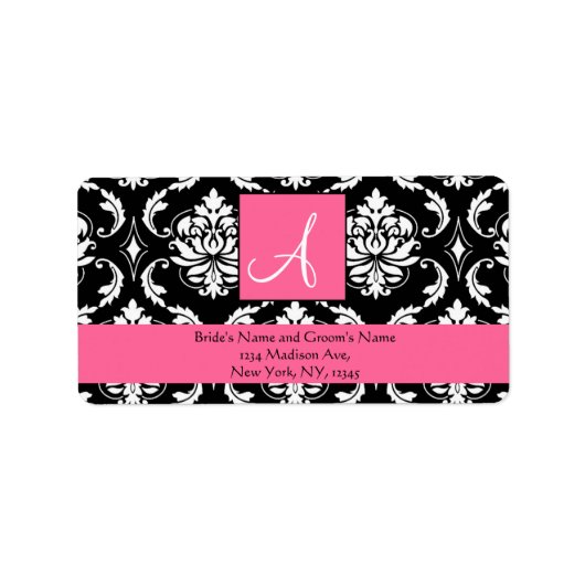 Rose rose Damask Monogramme Mariage Étiquettes de (Devant)