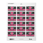 Rose rose Damask Monogramme Mariage Étiquettes de (Feuille entière)